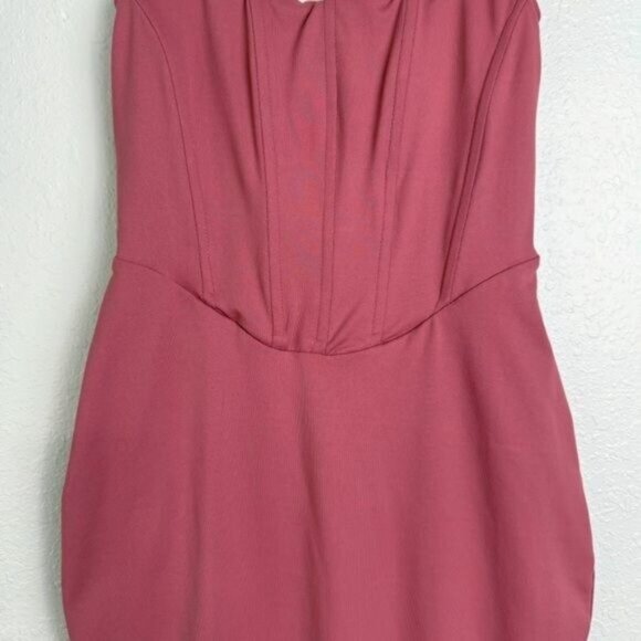 NWT Club L London terracotta square neck corset midi bodycon dress pink 2 - Picture 5 of 12